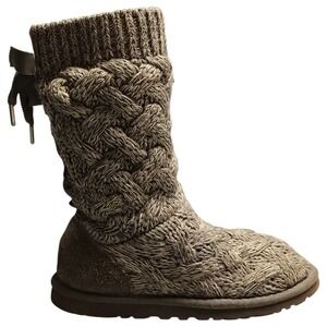 UGG Australia Isla Knit Boots‎ Womens US 5 Gray Comfort Mid Calf Slip On 1010669